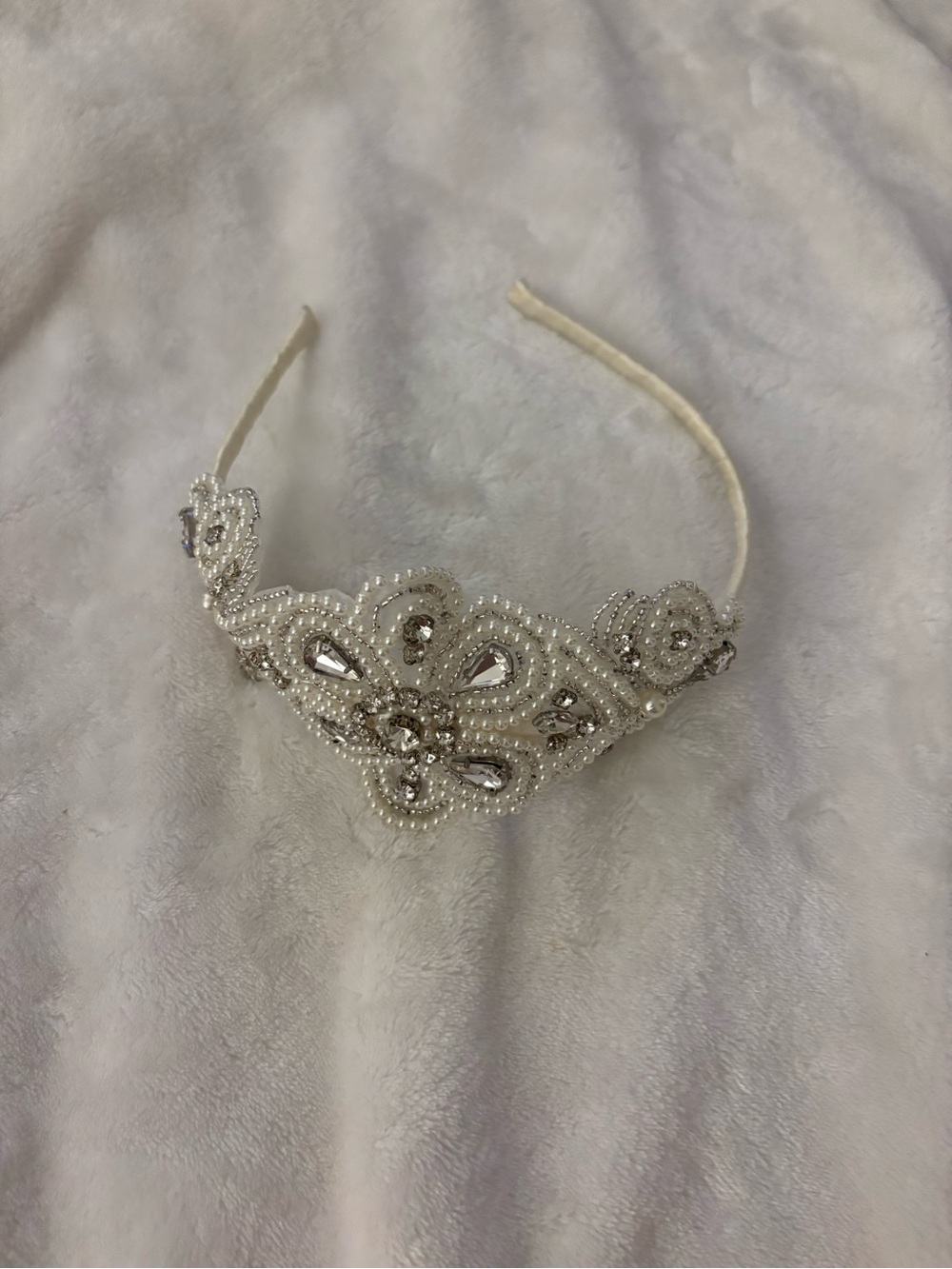 Beaded Pearl and Crystal Bridal Headband - White
